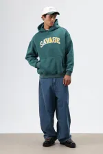 Sweat à capuche imprimé oversize, bleu marine