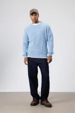 Bisiklet Yaka Oversize Triko Kazak Bebe Mavi