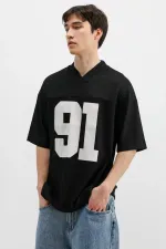 Printed Corduroy Oversize T-Shirt Black