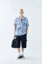 Patterned Corduroy Oversize Shirt Pattern-2