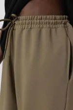 Pantalon de survêtement basique à taille élastique, kaki