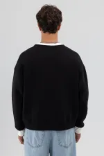 Crew Neck Oversize Sweatshirt with Pocket Detail, Black