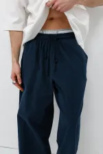 Super Baggy Fit Keten Pantolon Lacivert