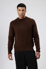 Oversize Yumuşak Dokulu Bisiklet Yaka Kazak Kahve