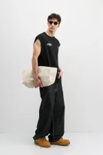 Oversize Baskılı Kolsuz Tişört Siyah