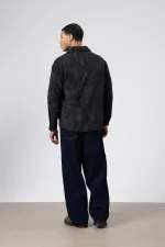 Oversize Dokulu Gömlek Siyah