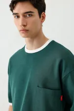 Kısa Kollu Oversize Cepli Tişört Nefti