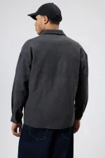 Dokulu Oversize Gömlek Ceket Antrasit