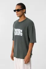 T-shirt oversize en maille délavée verte