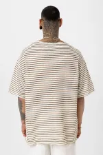 T-shirt rayé oversize en maille, marron