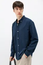 Basic Oversize Pamuk  Keten Gömlek Lacivert