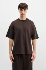 Modal Karışımlı Oversize Tişört Kahve