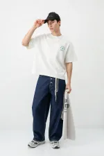 Kısa Kollu Boxy Fit Baskılı Tişört Ekru