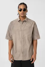 Oversize Yıkamalı Poplin Gömlek Taş