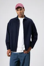 Dokulu Oversize Gömlek Ceket Lacivert