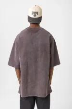 T-shirt oversize délavé à boutons, couleur café