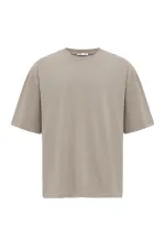 T-shirt basique oversize à col rond, couleur vison