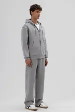 Basic Zip-Up Oversize Hooded Sweatshirt Grey
