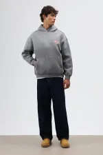 Sweat à capuche imprimé oversize, gris foncé