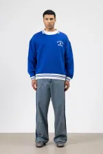 Sweat-shirt oversize à col brodé, bleu marine