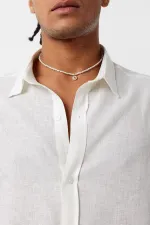 Chemise basique oversize à manches longues en lin, écru