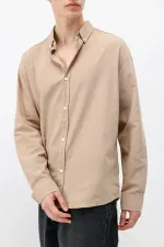 Basic Oversize Pamuk  Keten Gömlek Vizon