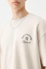 Kısa Kollu Boxy Fit Baskılı Tişört Taş