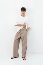 Super Baggy Fit Keten Pantolon Taş