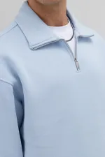 Sweat-shirt oversize à fermeture éclair et col montant bleu clair