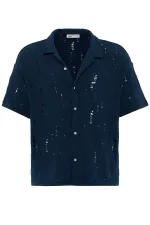 Oversize Deliklı Triko Gömlek Lacivert Oversize Deliklı Triko Gömlek Lacivert