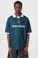 Oversize Polo Yaka Forma Tişört NEFTİ/İNDİGO