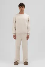 Sweat-shirt basique à col rond oversize couleur pierre