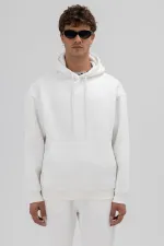 Basic Oversize Kapüşonlu Sweatshirt Ekru