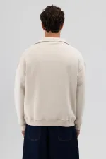 Basic Zip-Up Stand-Up Collar Sweatshirt Stone
