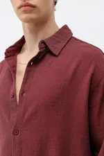 Uzun Kollu Basic Oversize Gömlek Bordo