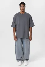 T-shirt basique oversize à col rond anthracite