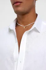 100% Linen Oversize Long-Sleeve Shirt, Ecru