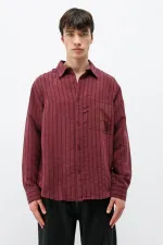 Chemise oversize rayée en modal bordeaux