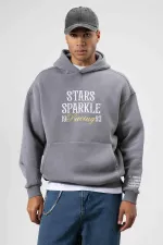 Oversize Nakış Baskılıkapüşonlu Sweatshirt Füme