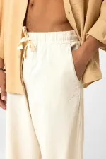 Bel Lastikli Baggy Fit Keten Pantolon Bej Bel Lastikli Baggy Fit Keten Pantolon Bej