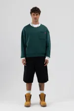 Bisiklet Yaka Cep Detaylı Oversize Sweatshirt Nefti