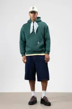 Oversize Hooded Sweatshirt with Scarf Detail, Navy Blue