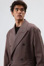 Oversize Kruvaze Kaşe Kaban Açık Kahve