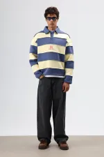 Sweat-shirt oversize à rayures imprimées bleu