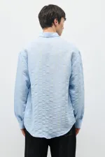 Çizgili Oversize Gömlek Mavi