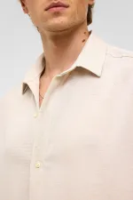 Oversize Uzun Kollu Keten Gömlek Naturel