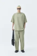 Basıc Oversize Keten Takım Haki