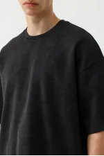 Kısa Kollu Yıkamalı Oversize Tişört Siyah