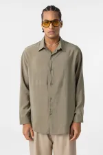 Oversize Modal Kumaş Gömlek Haki