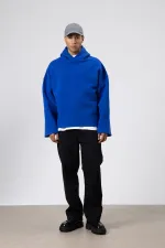 Basic Oversize Seamless Hooded Sweatshirt Navy Blue